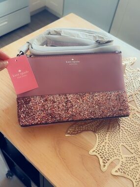 kate spade Blush Pink Crossbody with Rose Gold Glitter Panel